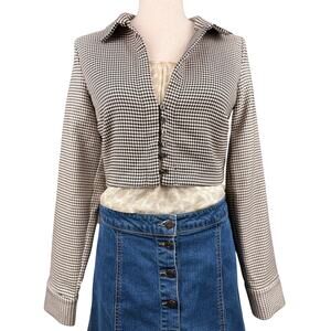ZARA Houndstooth Cropped Jacket Women M Button Front Collared Blazer NWT